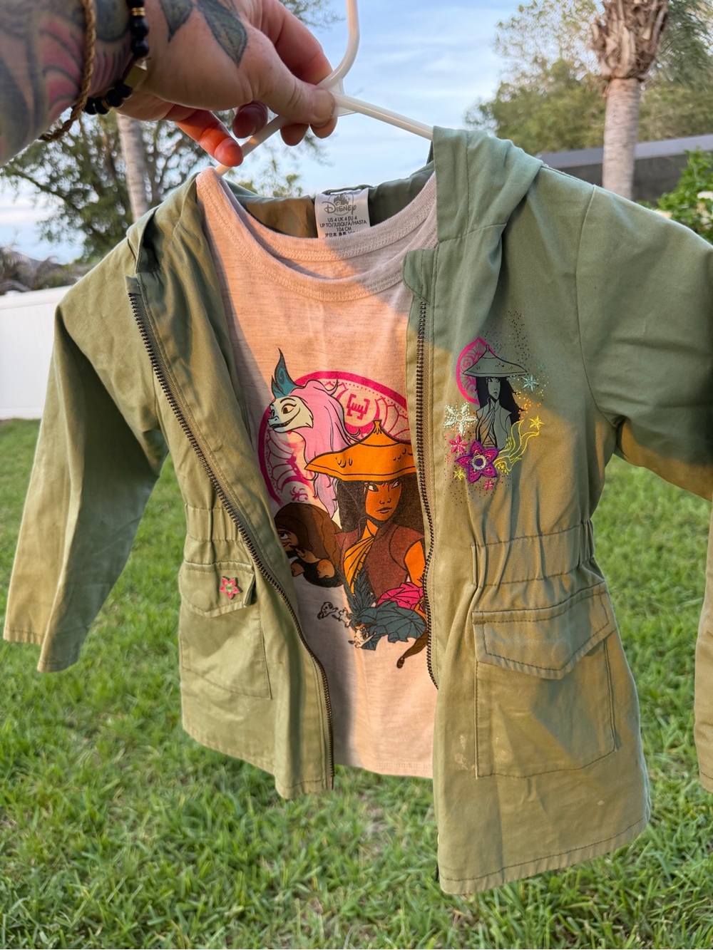 Disney Girls Rayah Olive Green Hooded Jacket with Printed Rayah Tee